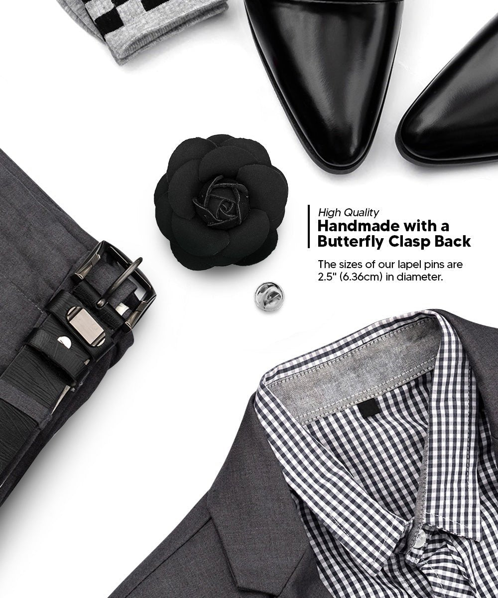 Vittorio Vico Unisex Leather Flower Lapel Pin - Suits You Sir - Black -
