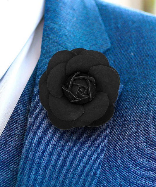 Vittorio Vico Unisex Leather Flower Lapel Pin - Suits You Sir - Black -