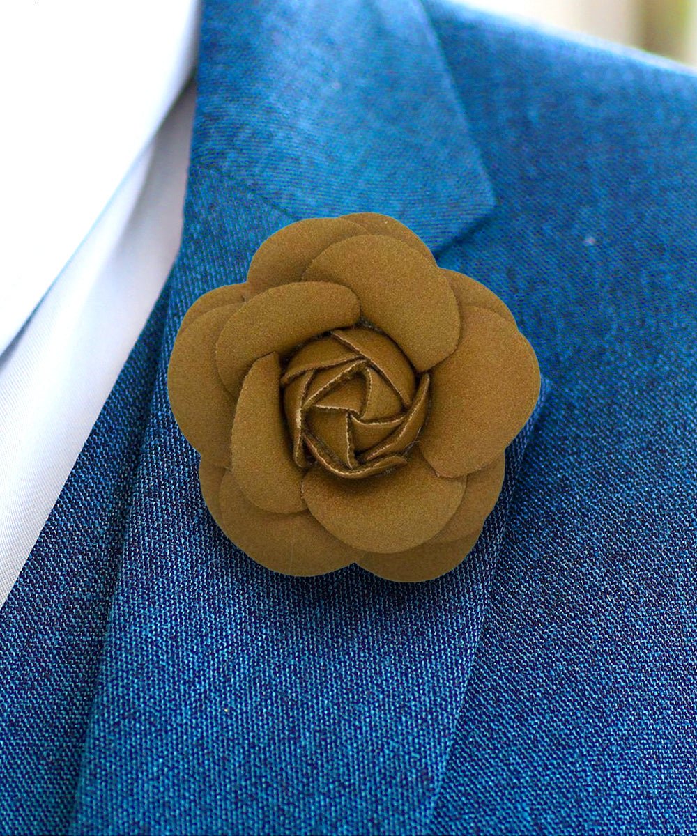 Vittorio Vico Unisex Leather Flower Lapel Pin - Suits You Sir - Brown -
