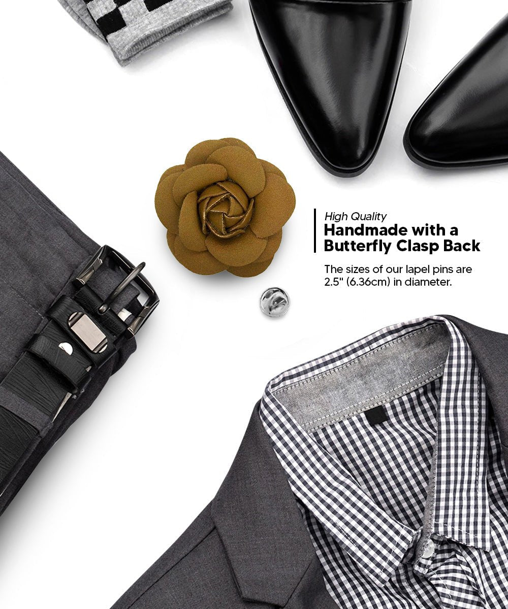 Vittorio Vico Unisex Leather Flower Lapel Pin - Suits You Sir - Brown -