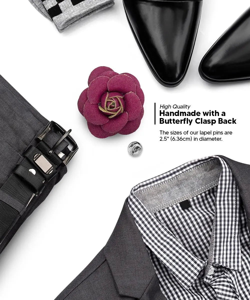 Vittorio Vico Unisex Leather Flower Lapel Pin - Suits You Sir - Burgundy -
