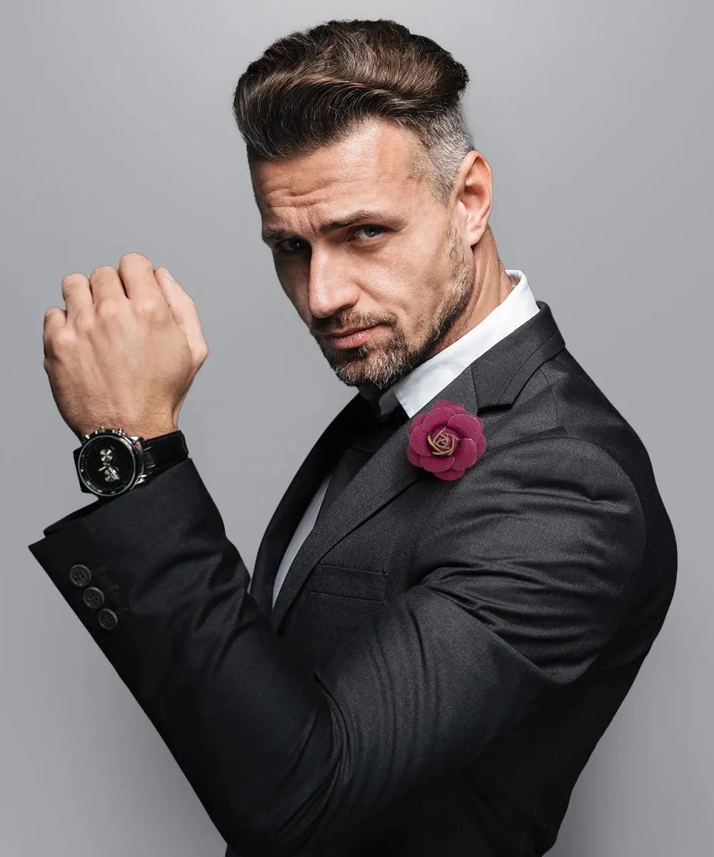 Vittorio Vico Unisex Leather Flower Lapel Pin - Suits You Sir - Burgundy -