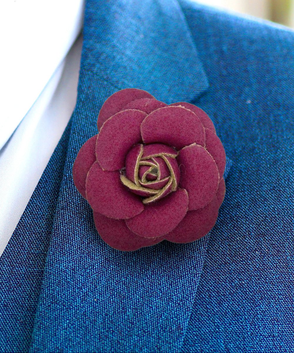 Vittorio Vico Unisex Leather Flower Lapel Pin - Suits You Sir - Burgundy -