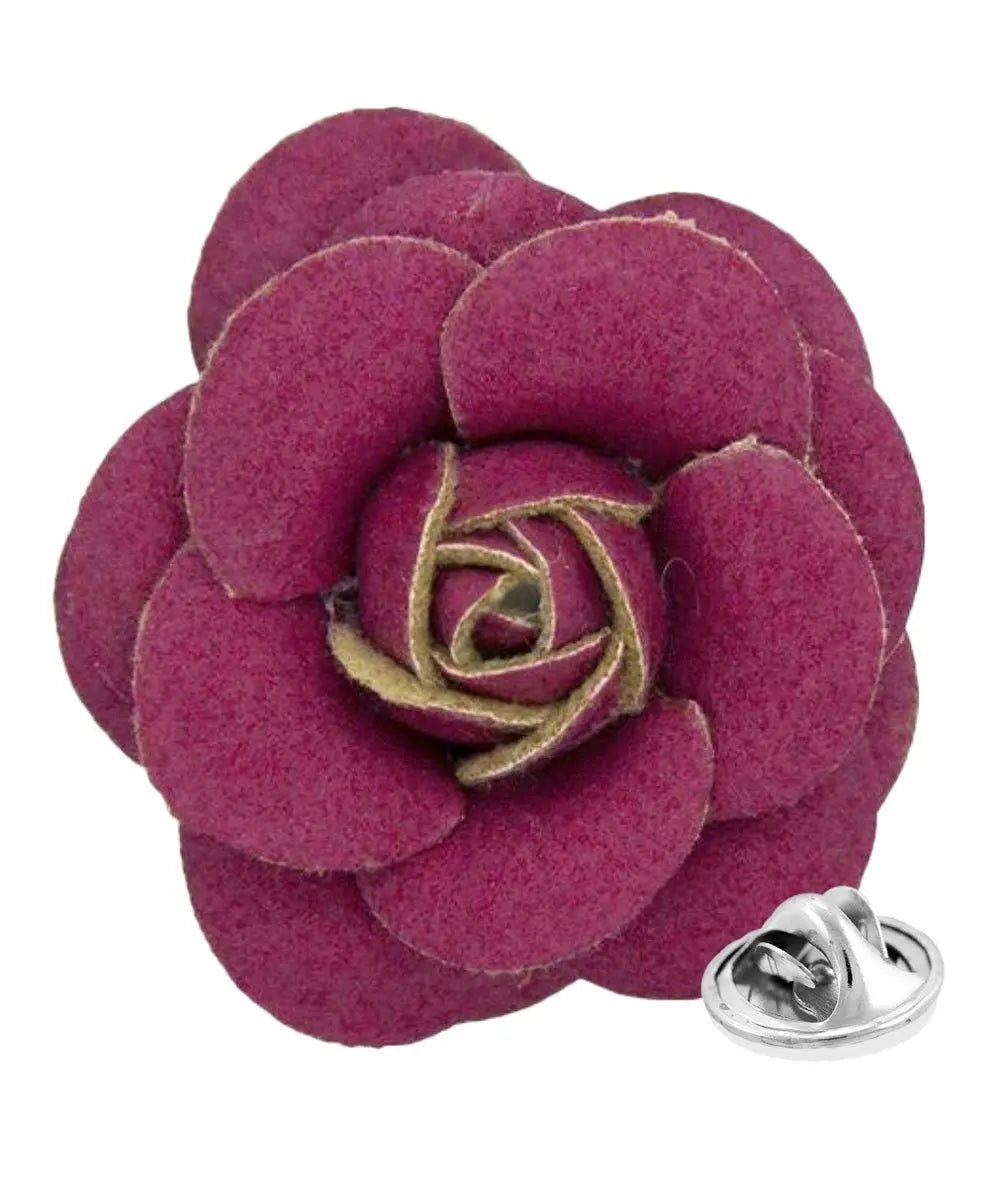 Vittorio Vico Unisex Leather Flower Lapel Pin - Suits You Sir - Burgundy -