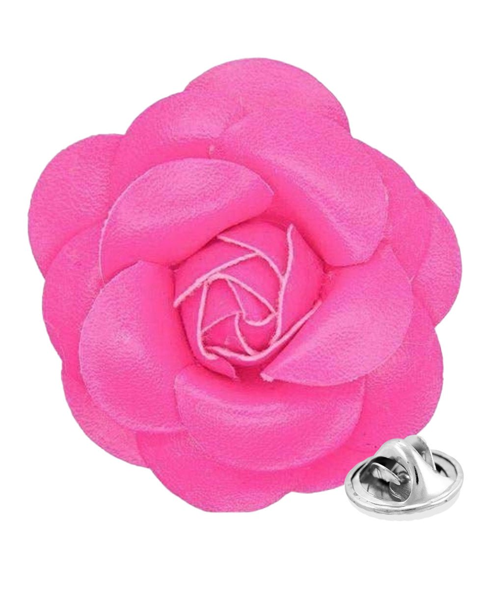 Vittorio Vico Unisex Leather Flower Lapel Pin - Suits You Sir - Hot Pink -