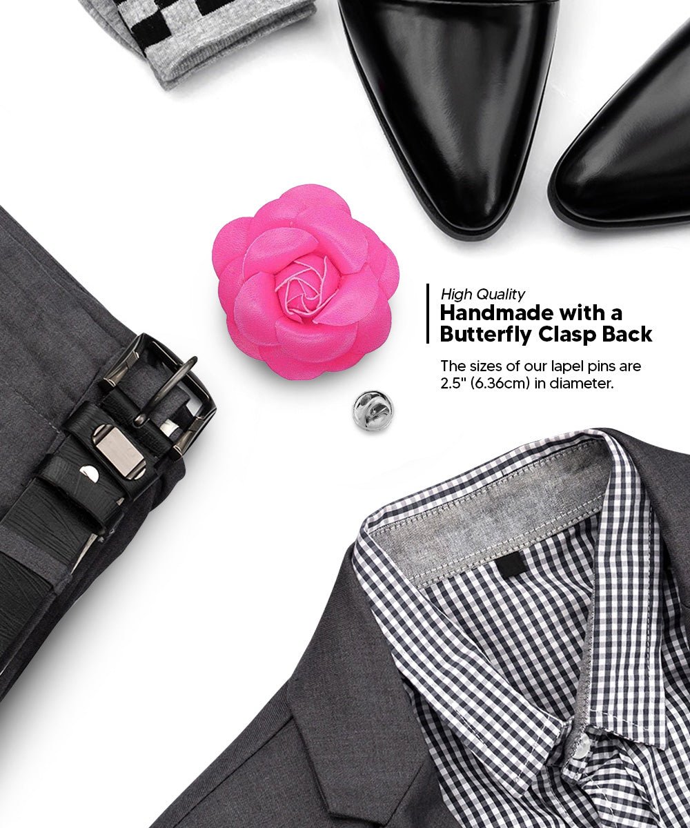 Vittorio Vico Unisex Leather Flower Lapel Pin - Suits You Sir - Hot Pink -