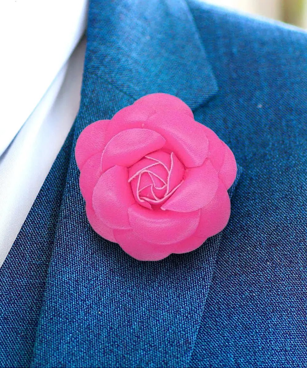 Vittorio Vico Unisex Leather Flower Lapel Pin - Suits You Sir - Hot Pink -