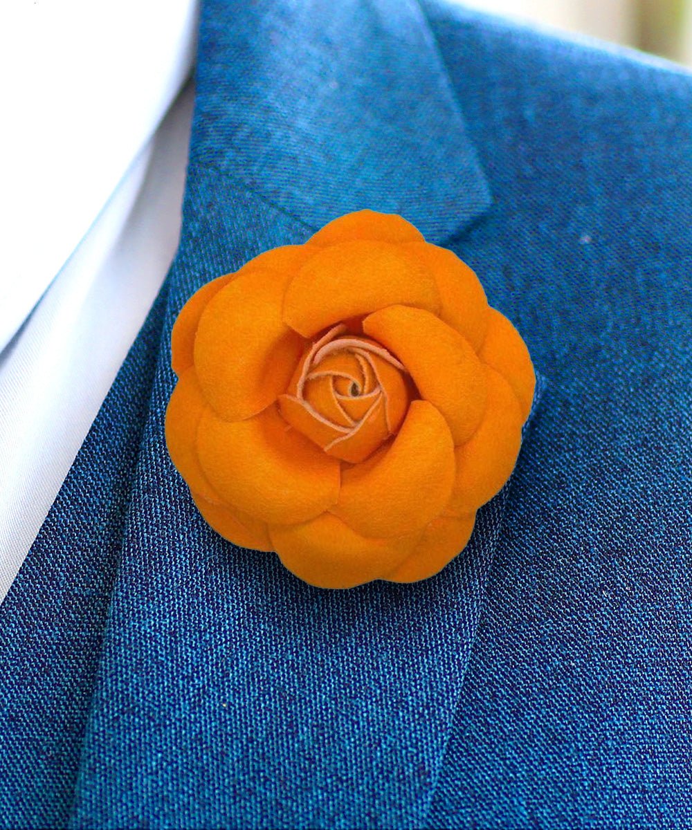 Vittorio Vico Unisex Leather Flower Lapel Pin - Suits You Sir - Orange -