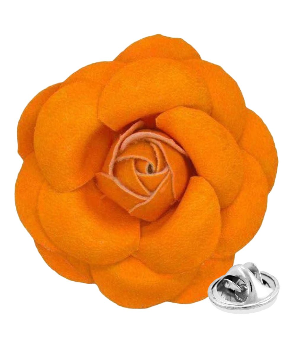 Vittorio Vico Unisex Leather Flower Lapel Pin - Suits You Sir - Orange -