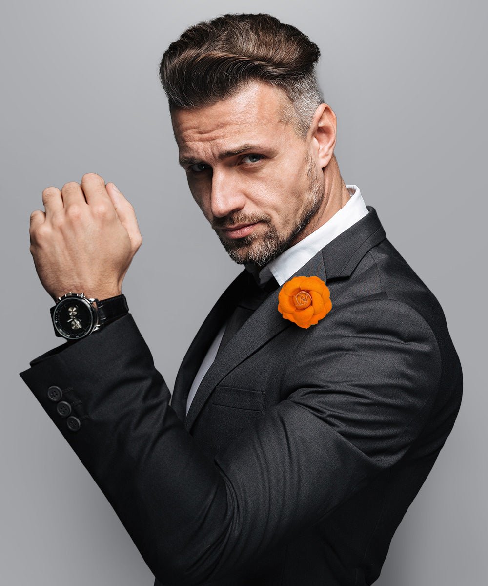 Vittorio Vico Unisex Leather Flower Lapel Pin - Suits You Sir - Orange -