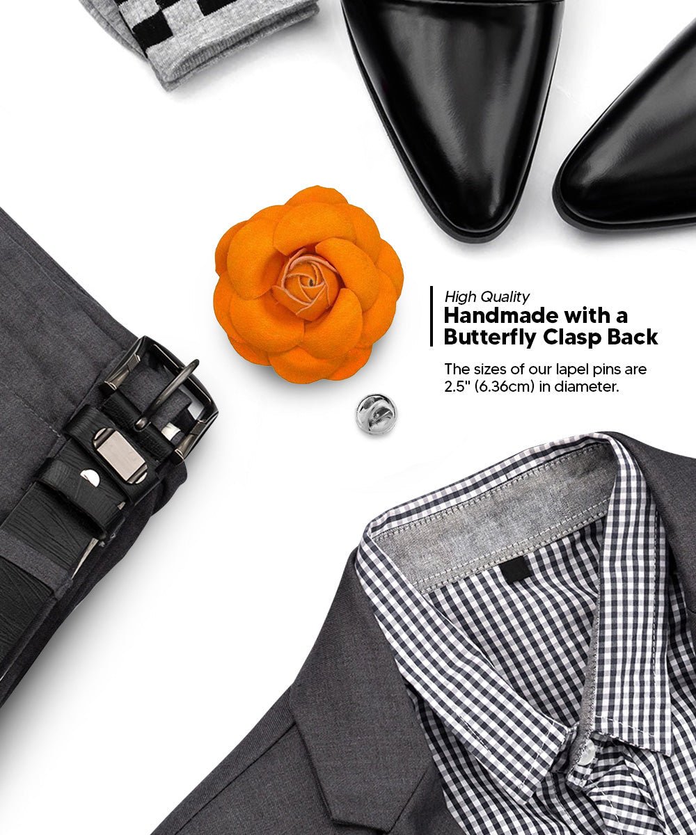 Vittorio Vico Unisex Leather Flower Lapel Pin - Suits You Sir - Orange -