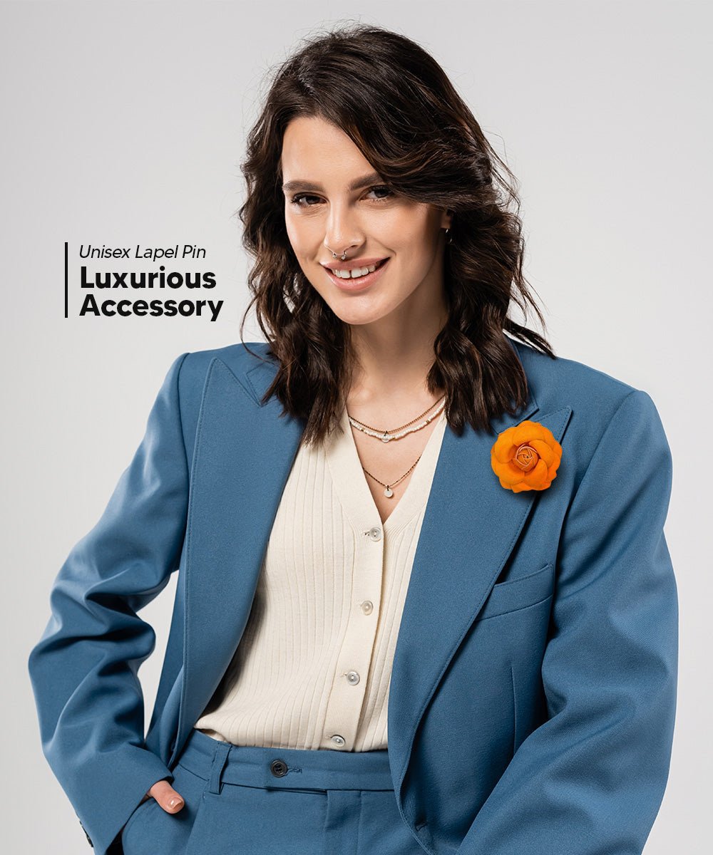 Vittorio Vico Unisex Leather Flower Lapel Pin - Suits You Sir - Orange -