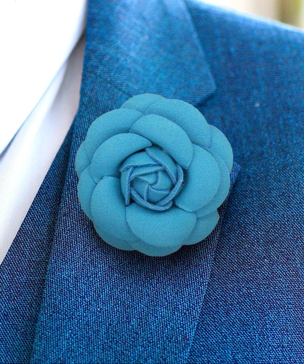 Vittorio Vico Unisex Leather Flower Lapel Pin - Suits You Sir - Turquoise -