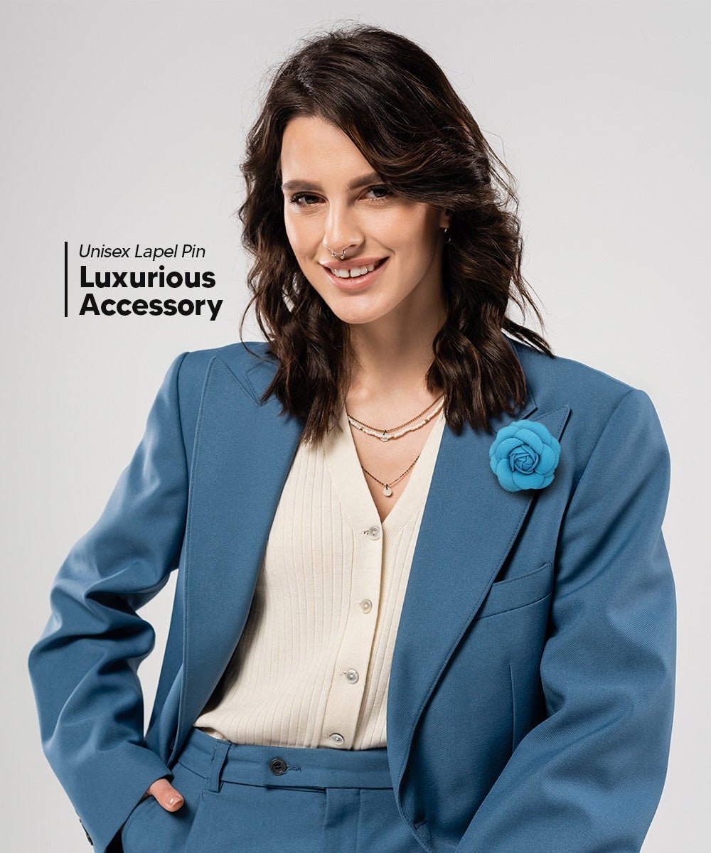 Vittorio Vico Unisex Leather Flower Lapel Pin - Suits You Sir - Turquoise -