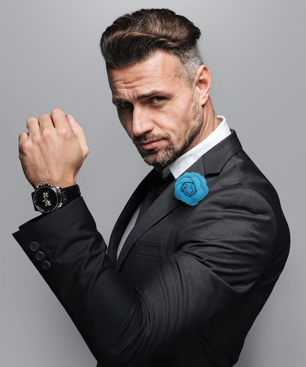 Vittorio Vico Unisex Leather Flower Lapel Pin - Suits You Sir - Turquoise -