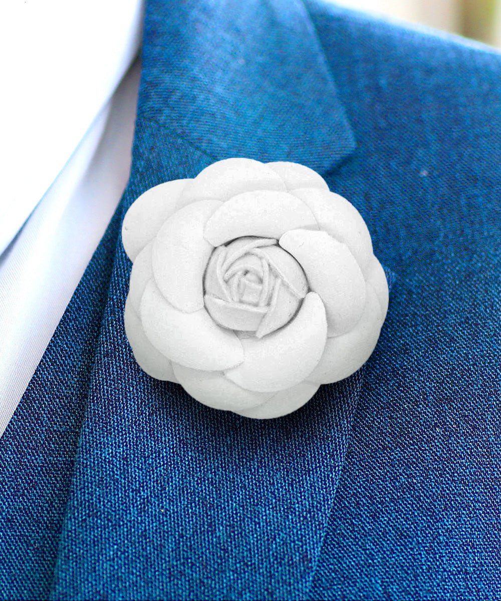 Vittorio Vico Unisex Leather Flower Lapel Pin - Suits You Sir - White -