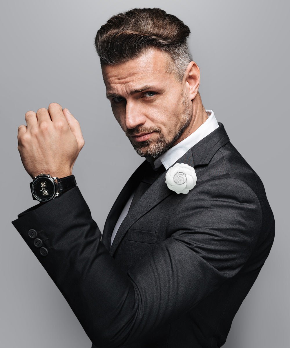 Vittorio Vico Unisex Leather Flower Lapel Pin - Suits You Sir - White -