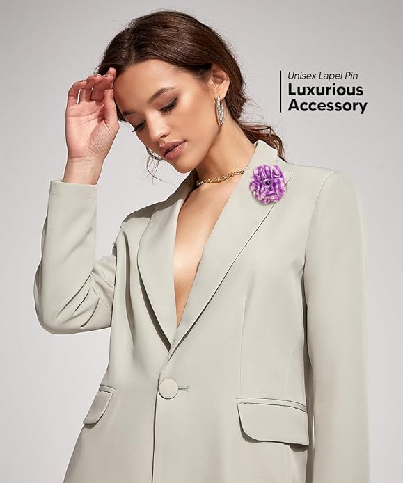 Vittorio Vico Unisex Metallic Silver Accent Plaid Flower Lapel Pin - Suits You Sir - Lavender with Silver -