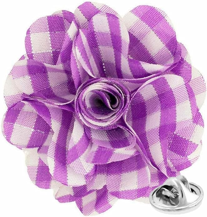 Vittorio Vico Unisex Metallic Silver Accent Plaid Flower Lapel Pin - Suits You Sir - Lavender with Silver -