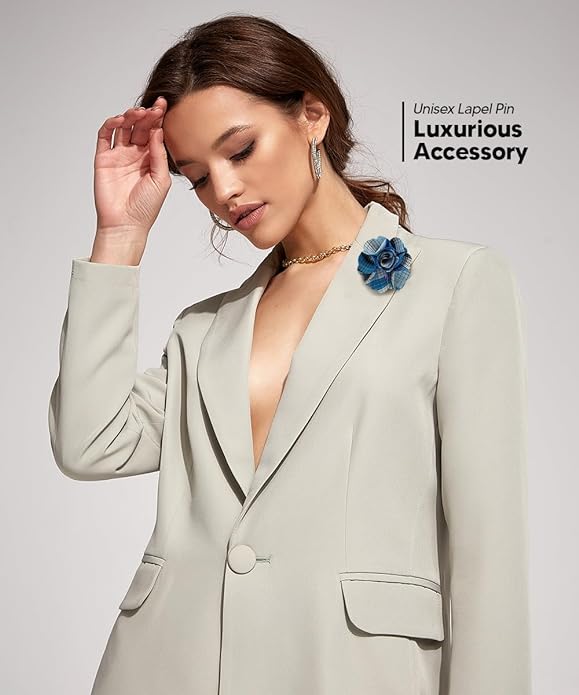 Vittorio Vico Unisex Metallic Silver Accent Plaid Flower Lapel Pin - Suits You Sir - Turquoise -