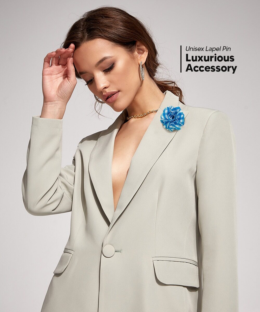 Vittorio Vico Unisex Metallic Silver Accent Plaid Flower Lapel Pin - Suits You Sir - Turquoise with Silver -