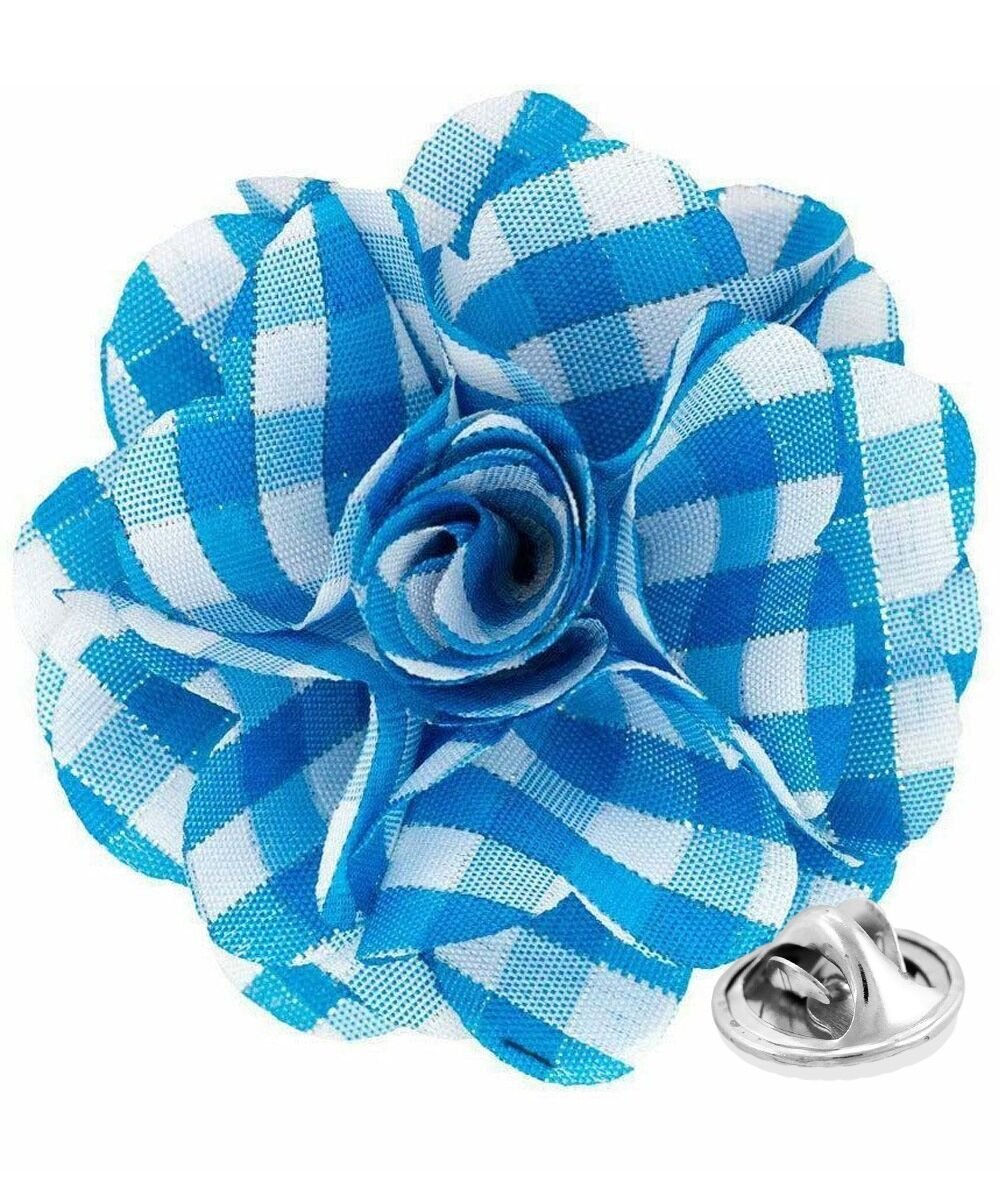 Vittorio Vico Unisex Metallic Silver Accent Plaid Flower Lapel Pin - Suits You Sir - Turquoise with Silver -