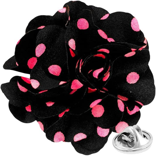 Vittorio Vico Unisex Polka Dot Flower Lapel Pin - Suits You Sir - Black and Pink -