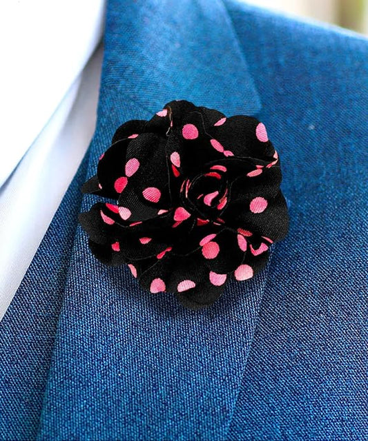 Vittorio Vico Unisex Polka Dot Flower Lapel Pin - Suits You Sir - Black and Pink -