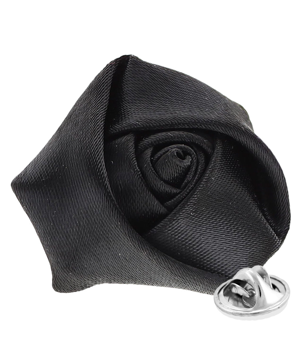 Vittorio Vico Unisex Satin Rose Bud Flower Lapel Pin - Suits You Sir - Black -