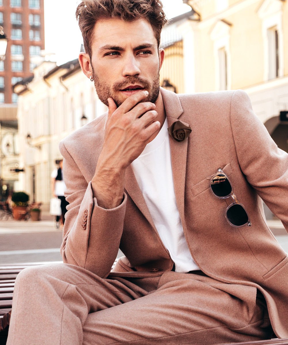 Vittorio Vico Unisex Satin Rose Bud Flower Lapel Pin - Suits You Sir - Brown -