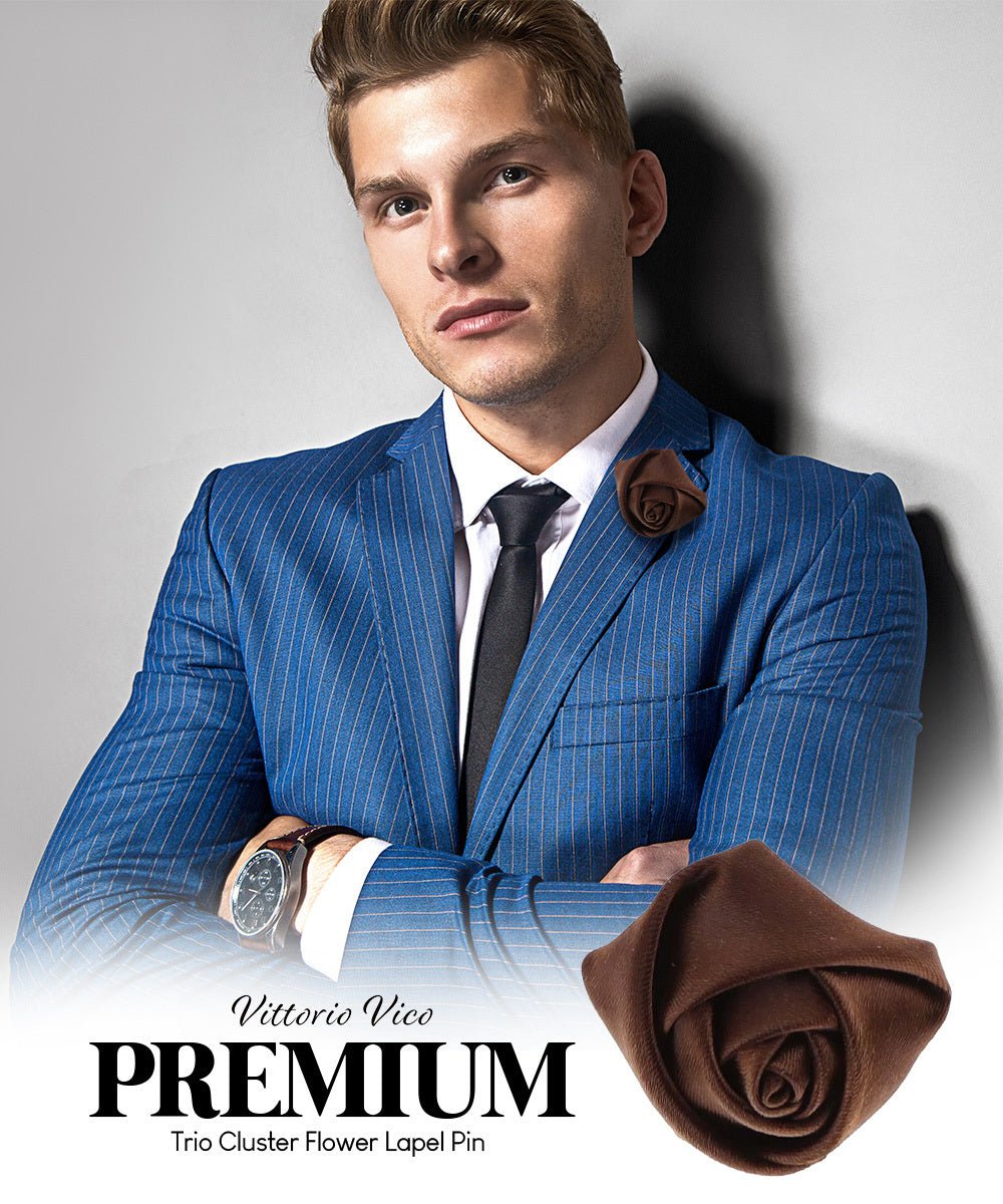 Vittorio Vico Unisex Satin Rose Bud Flower Lapel Pin - Suits You Sir - Brown -