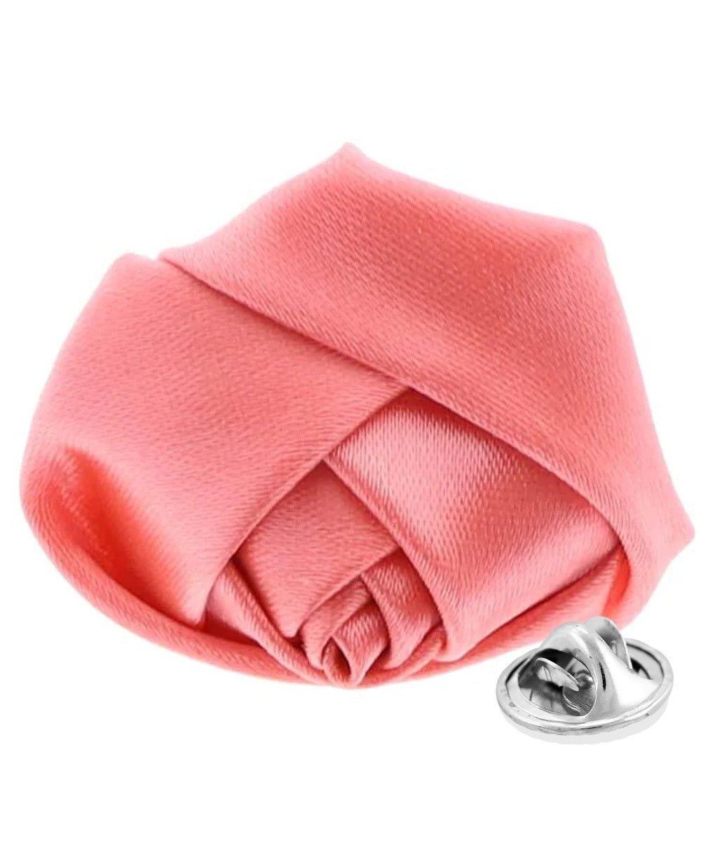Vittorio Vico Unisex Satin Rose Bud Flower Lapel Pin - Suits You Sir - Coral -