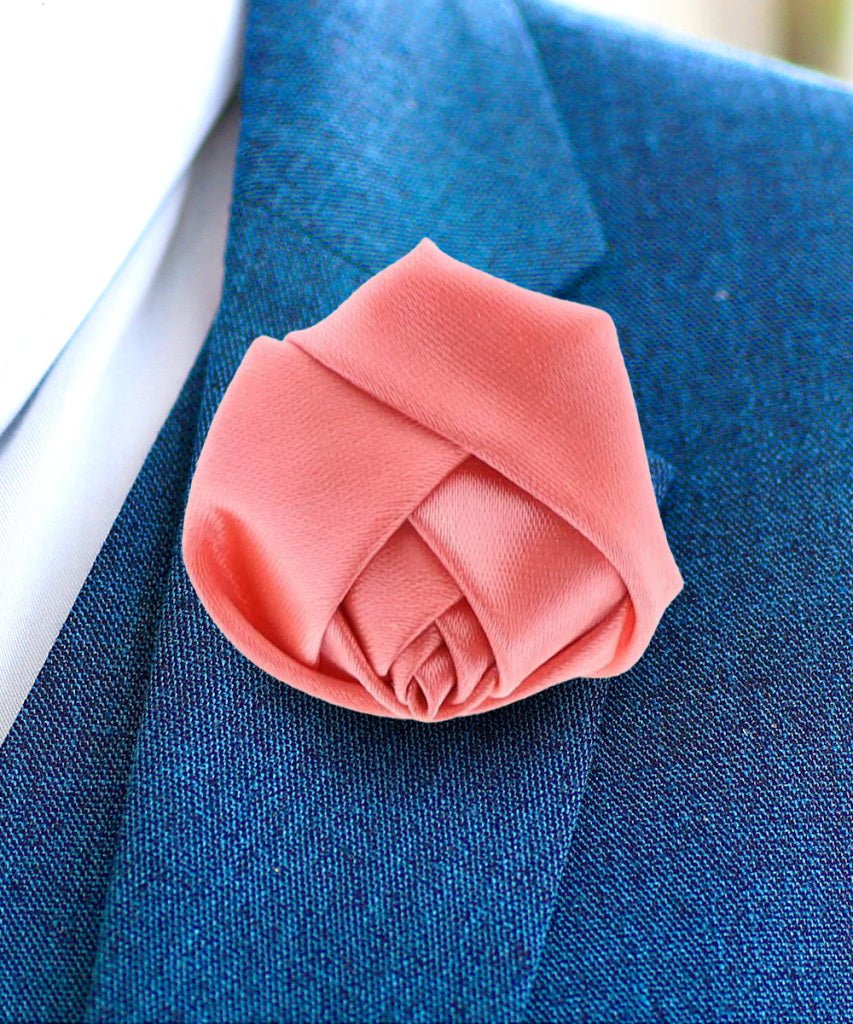 Vittorio Vico Unisex Satin Rose Bud Flower Lapel Pin - Suits You Sir - Coral -