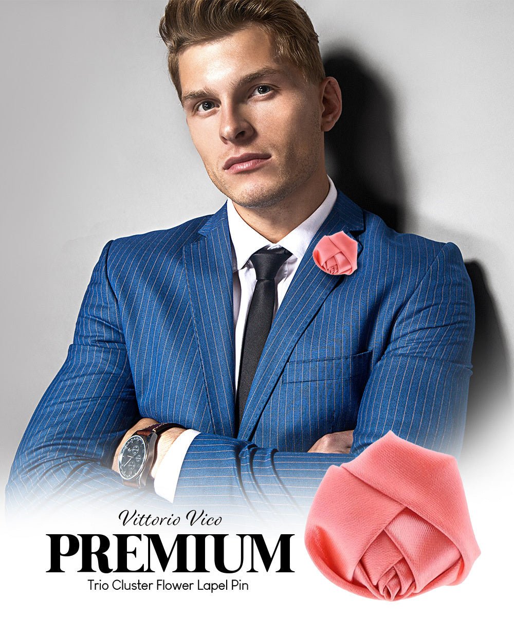 Vittorio Vico Unisex Satin Rose Bud Flower Lapel Pin - Suits You Sir - Coral -