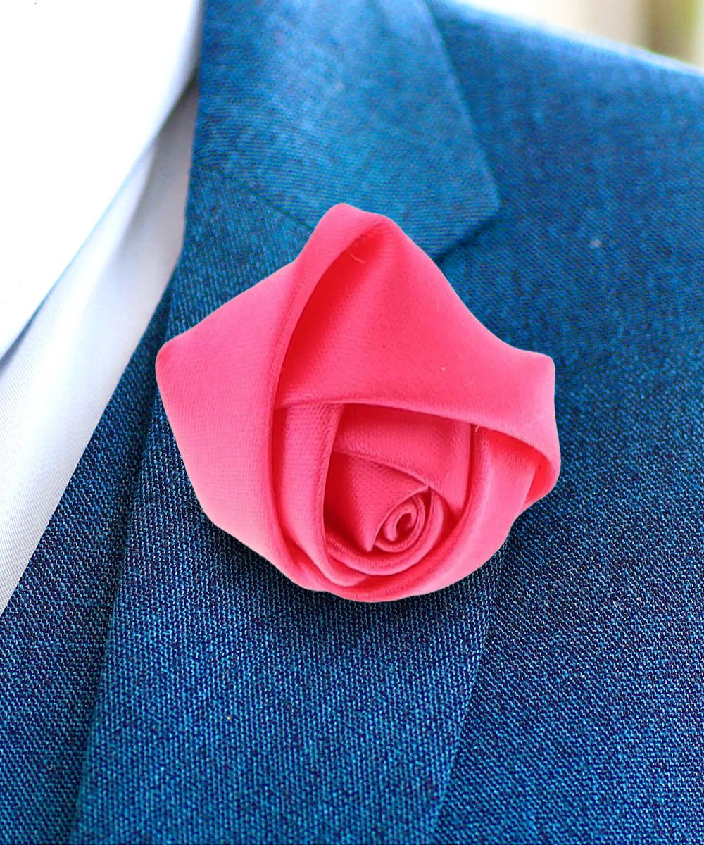 Vittorio Vico Unisex Satin Rose Bud Flower Lapel Pin - Suits You Sir - Hot Pink -