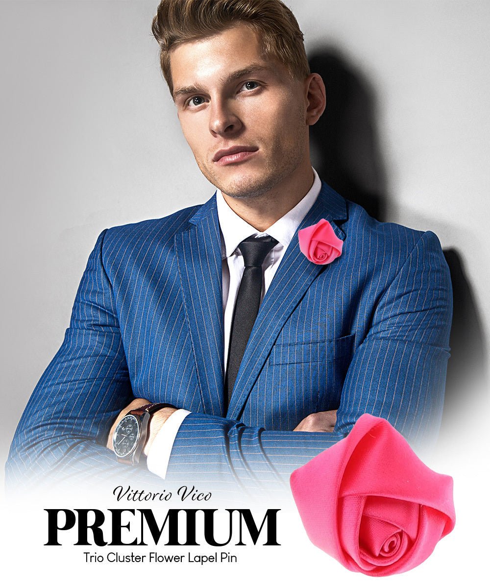 Vittorio Vico Unisex Satin Rose Bud Flower Lapel Pin - Suits You Sir - Hot Pink -