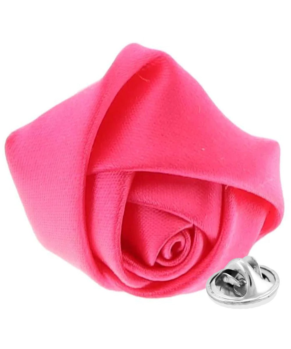 Vittorio Vico Unisex Satin Rose Bud Flower Lapel Pin - Suits You Sir - Hot Pink -