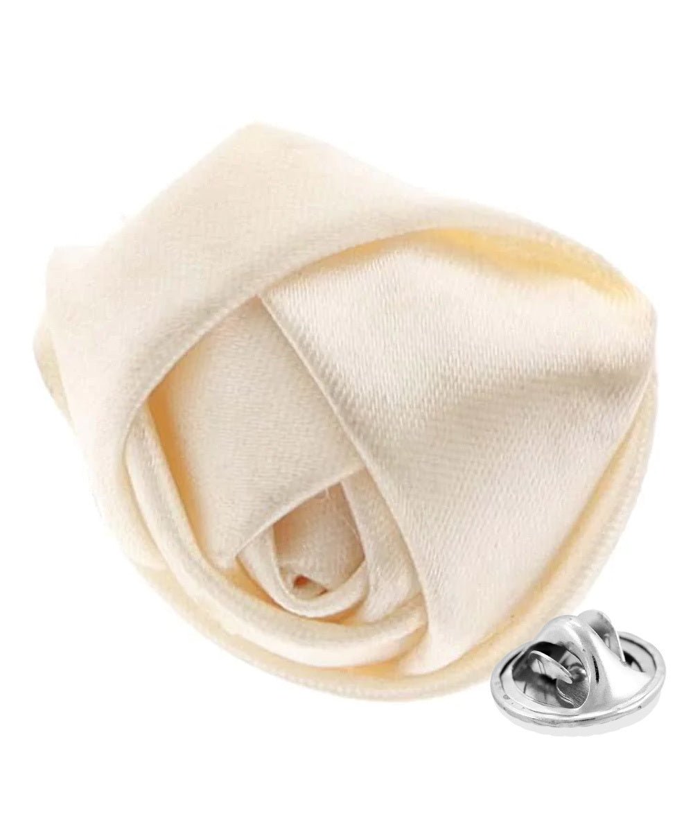 Vittorio Vico Unisex Satin Rose Bud Flower Lapel Pin - Suits You Sir - Ivory -