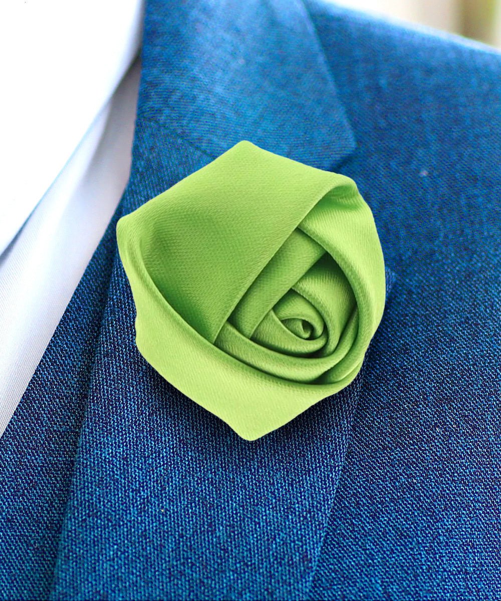 Vittorio Vico Unisex Satin Rose Bud Flower Lapel Pin - Suits You Sir - Lime Green -