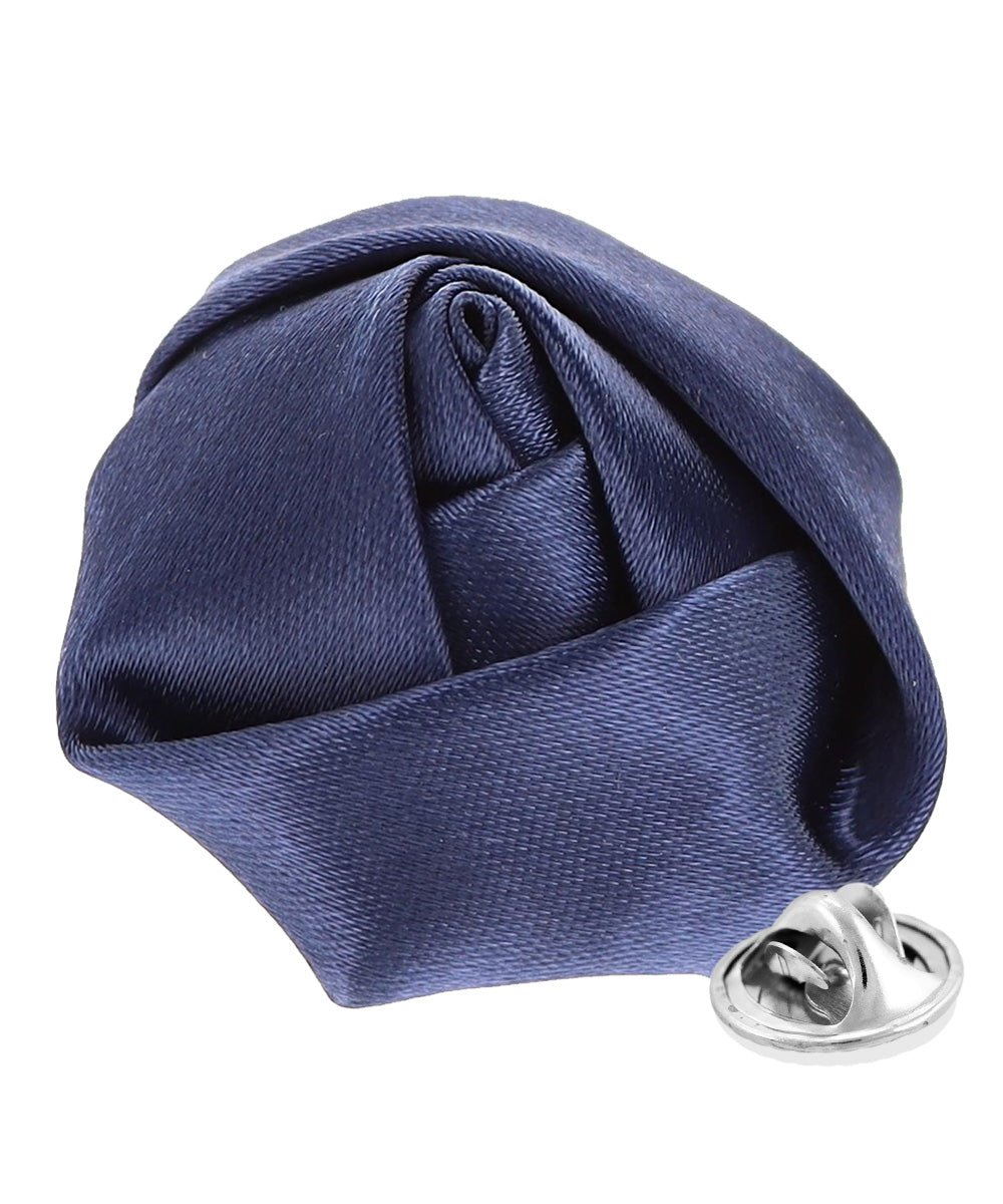 Vittorio Vico Unisex Satin Rose Bud Flower Lapel Pin - Suits You Sir - Navy Blue -