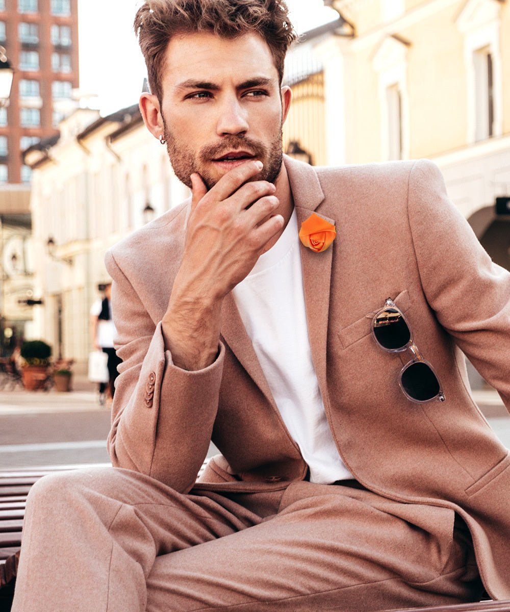 Vittorio Vico Unisex Satin Rose Bud Flower Lapel Pin - Suits You Sir - Orange -