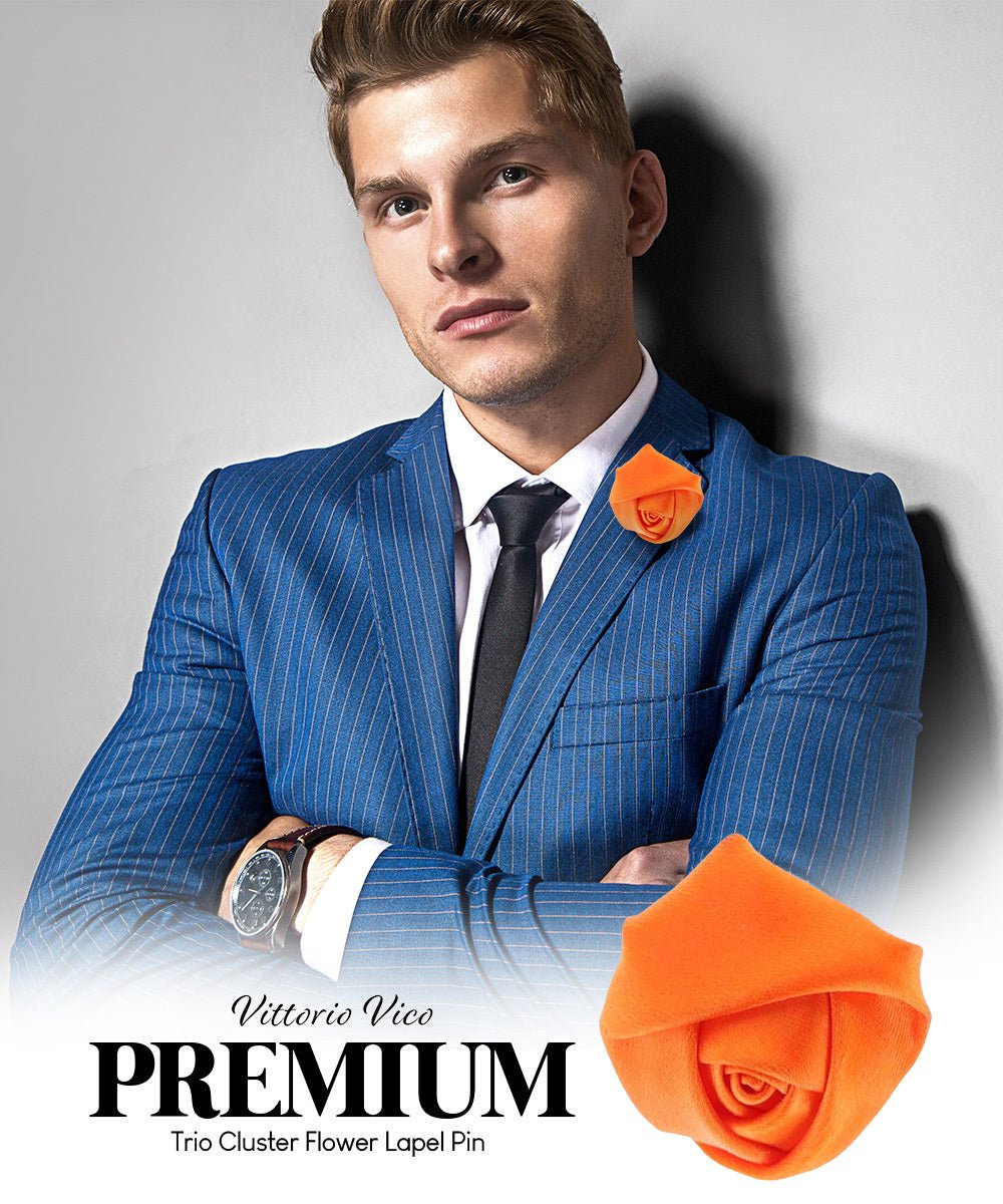 Vittorio Vico Unisex Satin Rose Bud Flower Lapel Pin - Suits You Sir - Orange -
