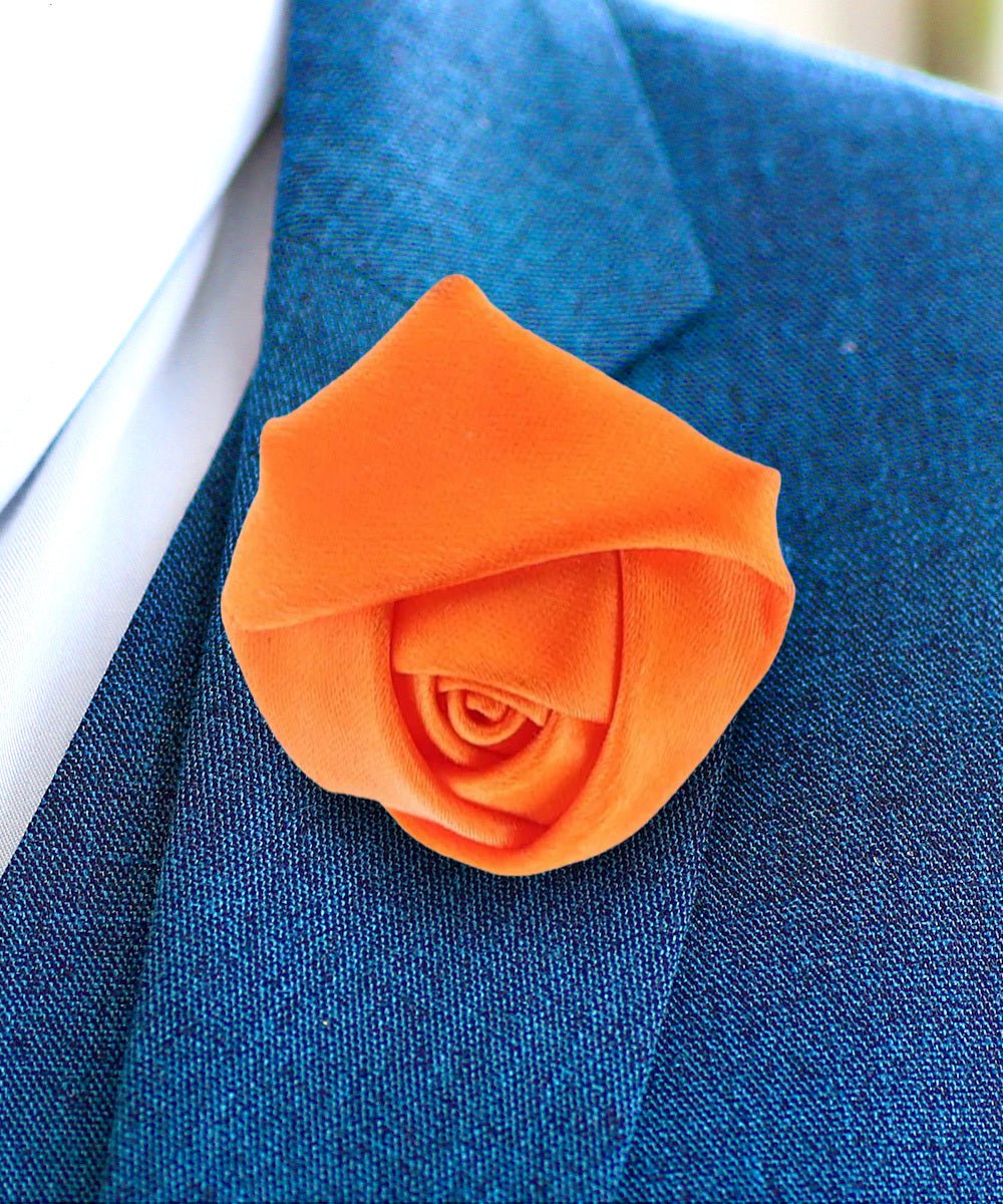Vittorio Vico Unisex Satin Rose Bud Flower Lapel Pin - Suits You Sir - Orange -