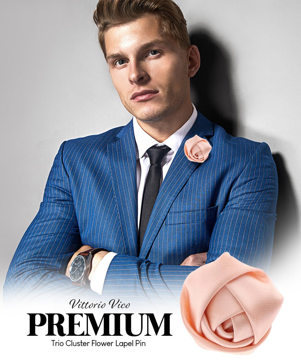 Vittorio Vico Unisex Satin Rose Bud Flower Lapel Pin - Suits You Sir - Peach -