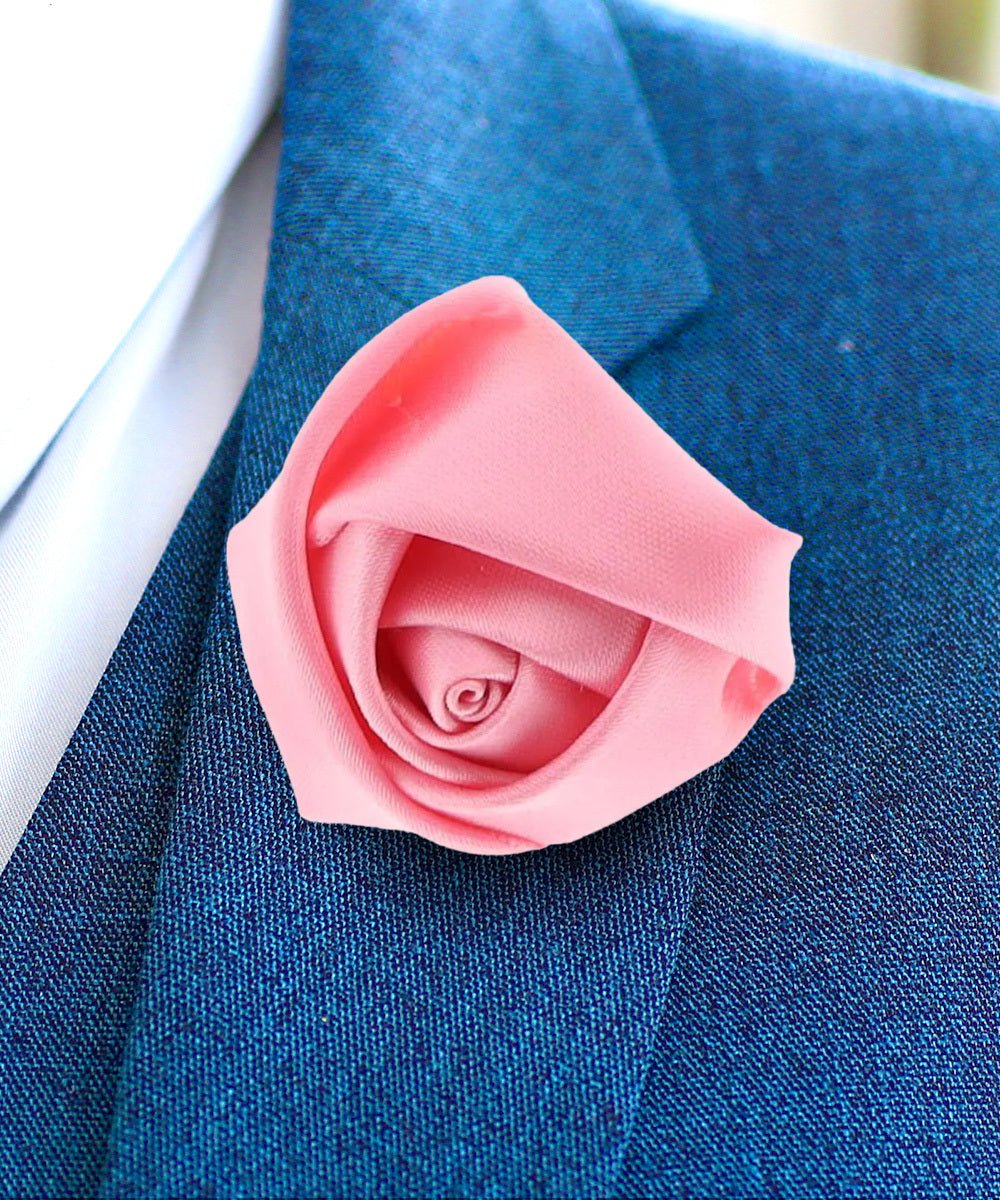 Vittorio Vico Unisex Satin Rose Bud Flower Lapel Pin - Suits You Sir - Pink -