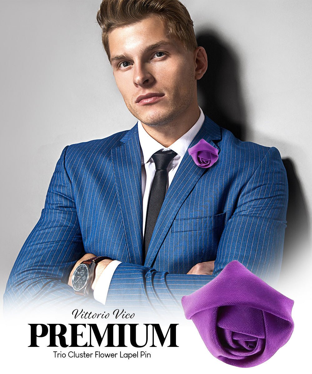 Vittorio Vico Unisex Satin Rose Bud Flower Lapel Pin - Suits You Sir - Purple -