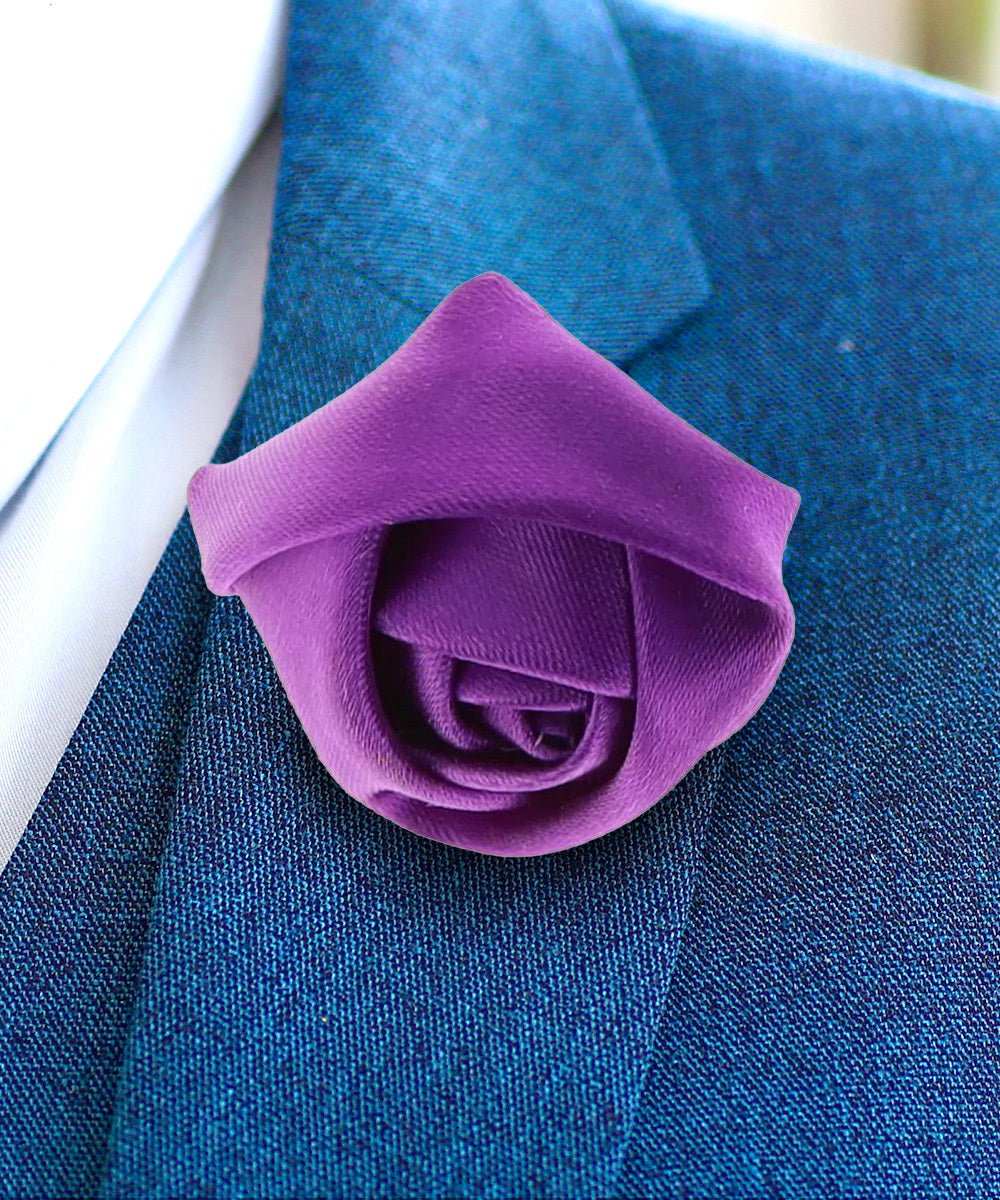 Vittorio Vico Unisex Satin Rose Bud Flower Lapel Pin - Suits You Sir - Purple -