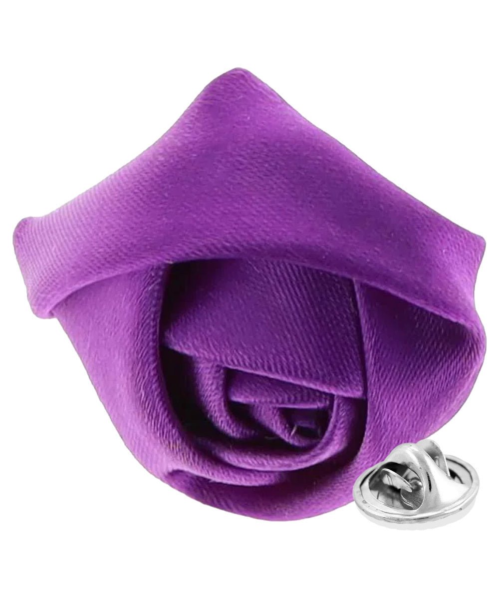 Vittorio Vico Unisex Satin Rose Bud Flower Lapel Pin - Suits You Sir - Purple -