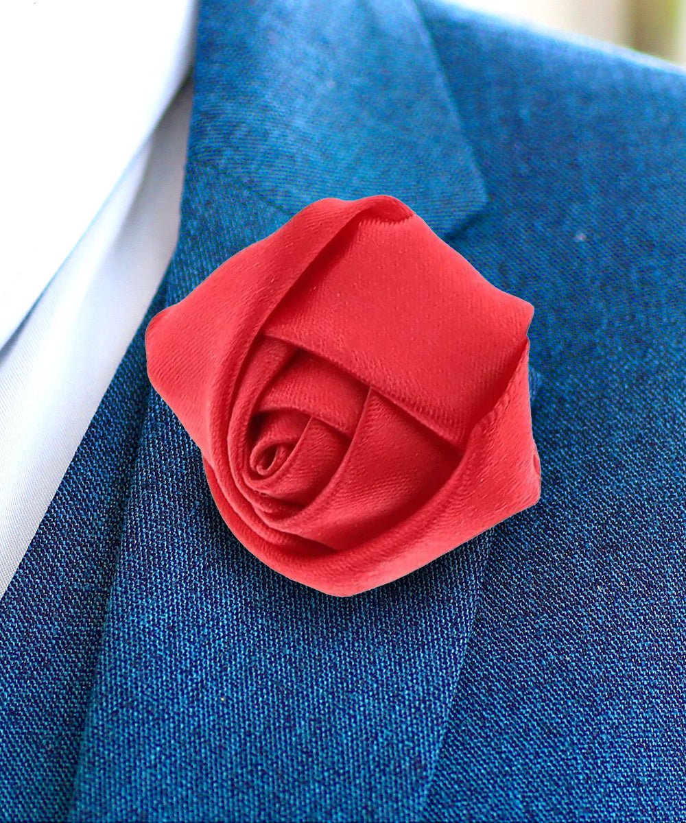Vittorio Vico Unisex Satin Rose Bud Flower Lapel Pin - Suits You Sir - Red -