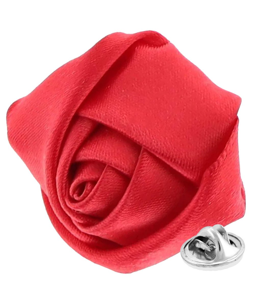 Vittorio Vico Unisex Satin Rose Bud Flower Lapel Pin - Suits You Sir - Red -